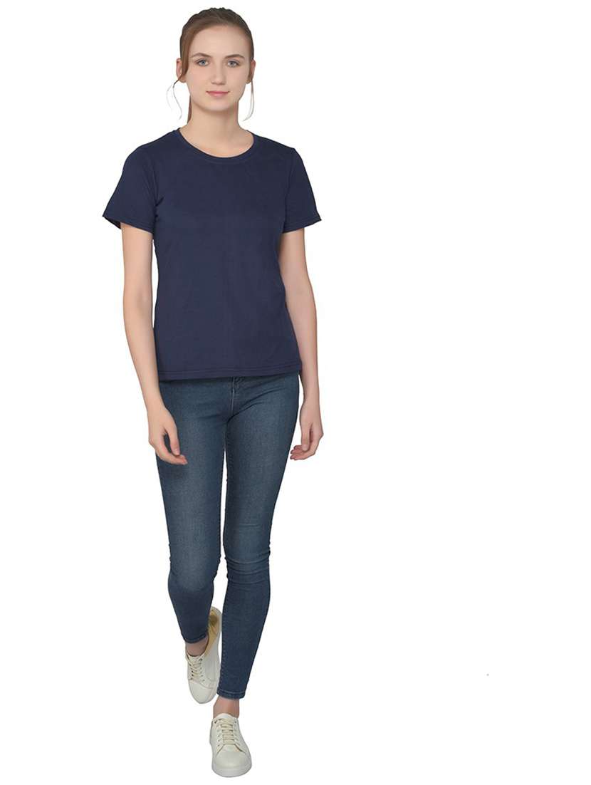 Navy Blue Cotton Blend Plain T-shirt - 20842289 -  Standard Image - 2