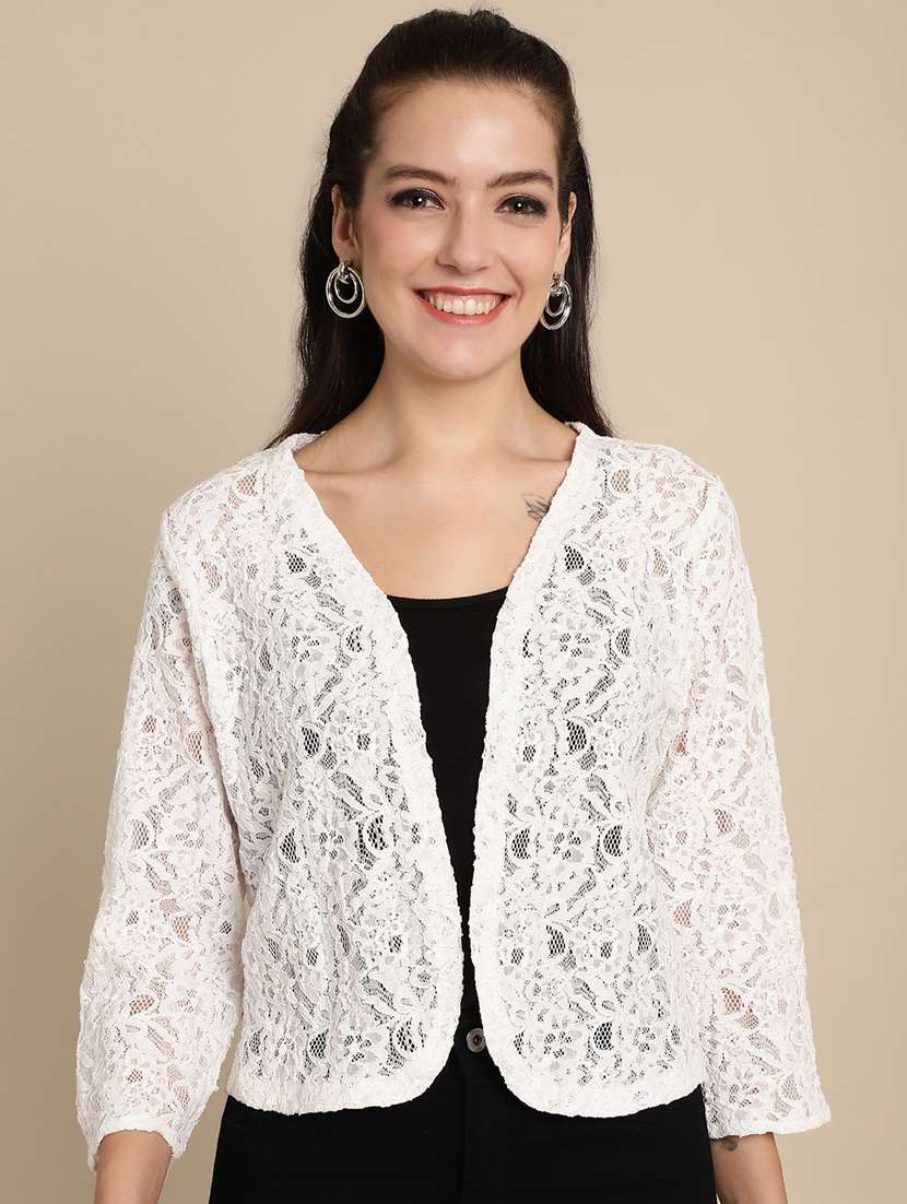 women self design net regular shrug