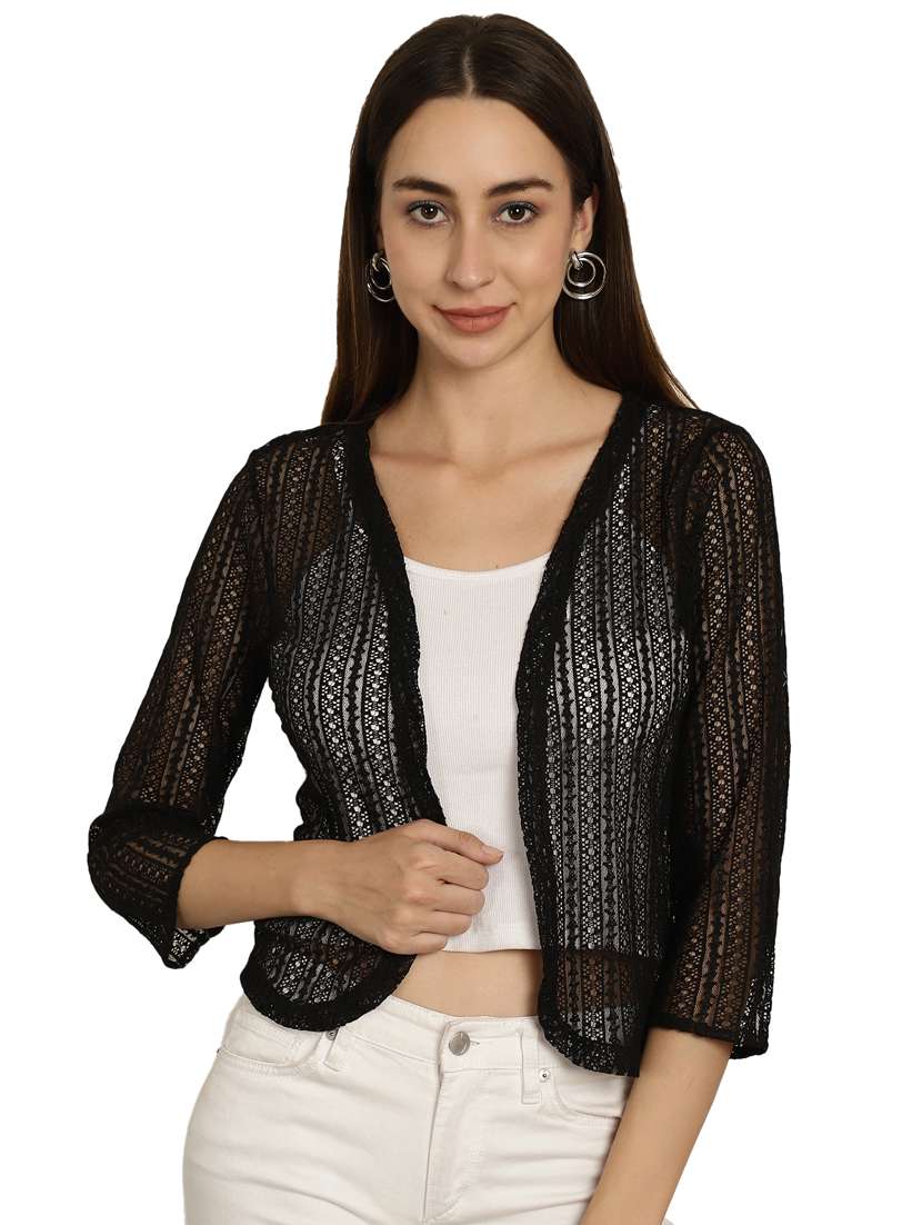 women self design net regular shrug
