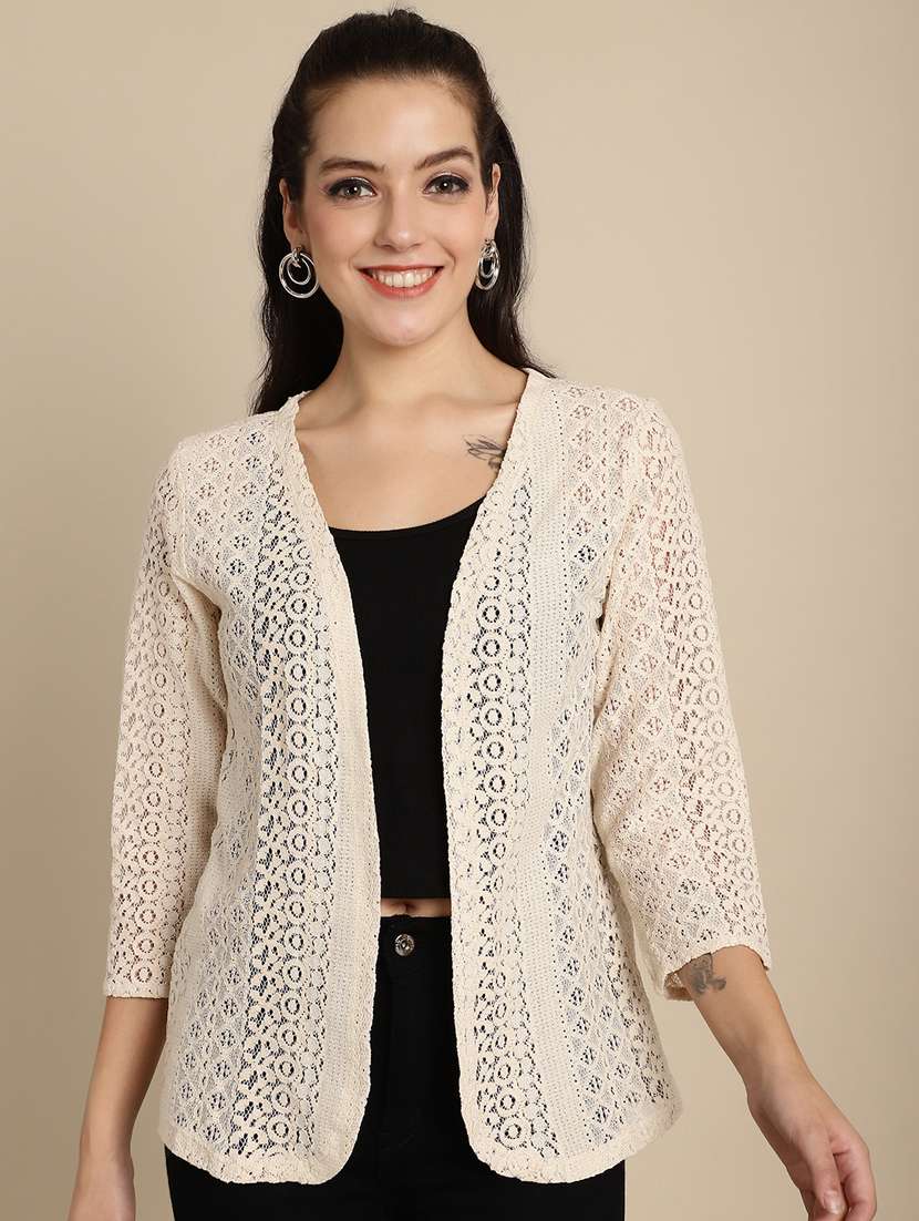 women self design net regular shrug