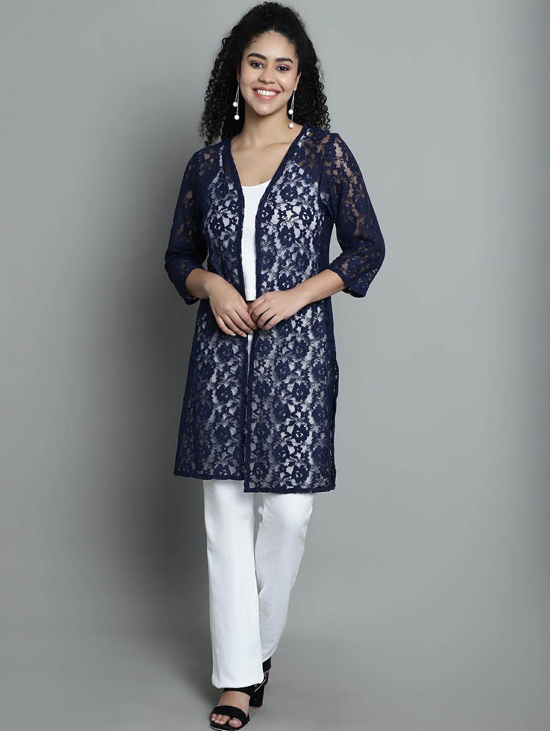 blue self design cotton blend shrug - 20844433 - Zoom Image - 0