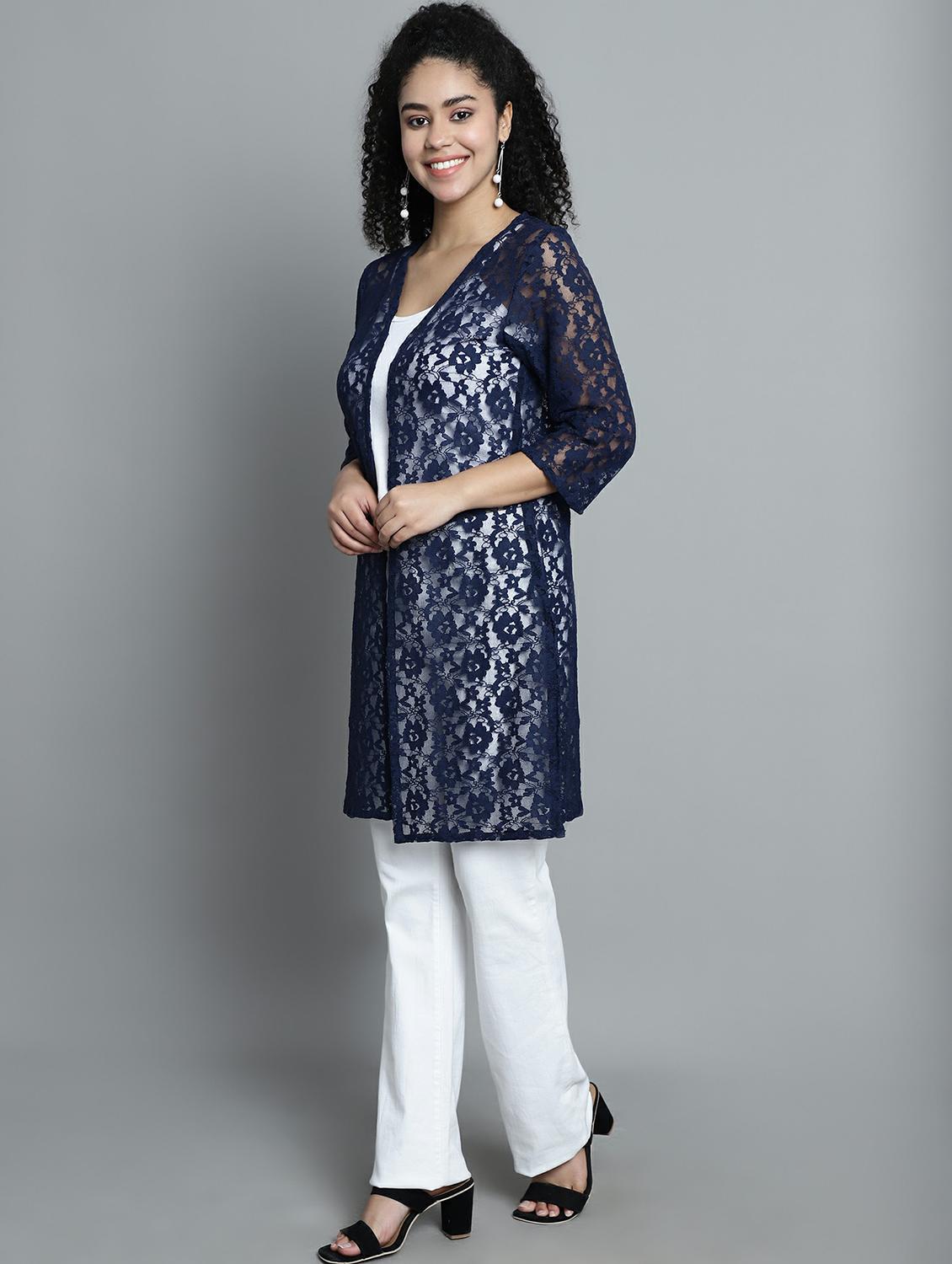 blue self design cotton blend shrug - 20844433 - Standard Image - 2