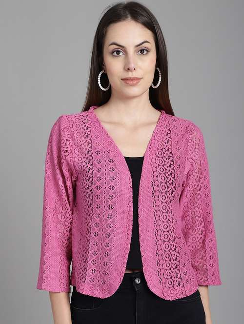 pink self design cotton blend shrug - 20844436 -  Standard Image - 0