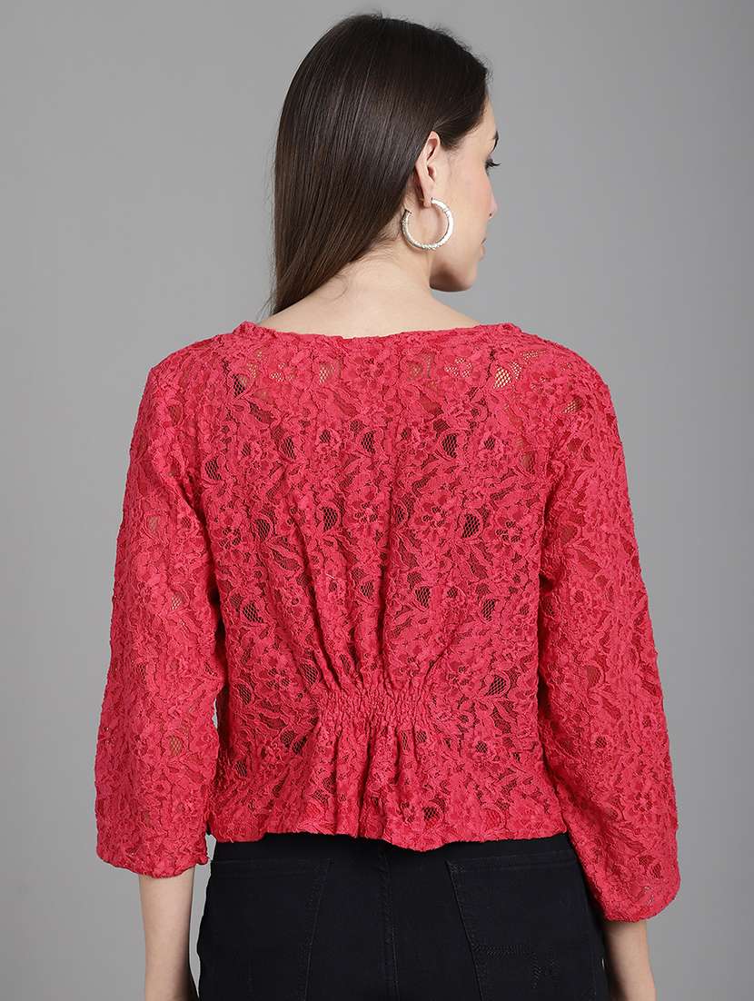 red self design cotton blend shrug - 20844439 -  Standard Image - 2