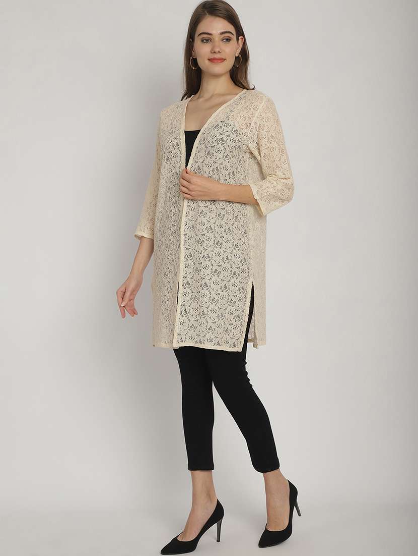 beige self design cotton blend shrug - 20844448 -  Standard Image - 2