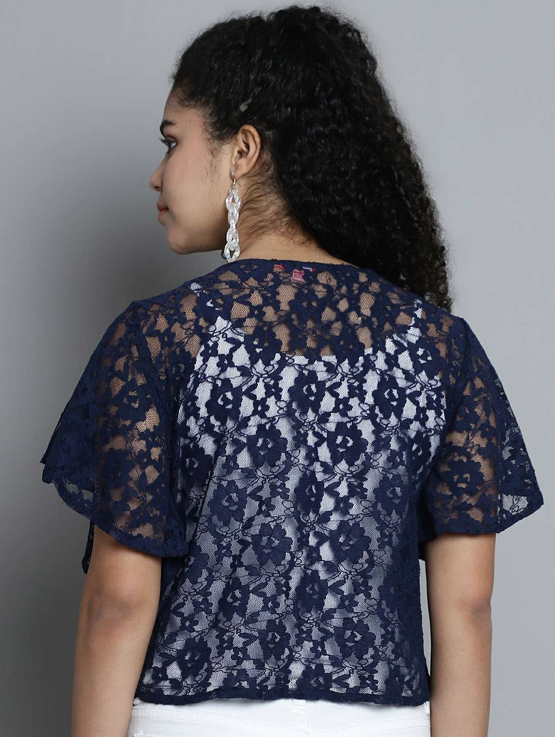 navy blue self design cotton blend shrug - 20844457 -  Standard Image - 2