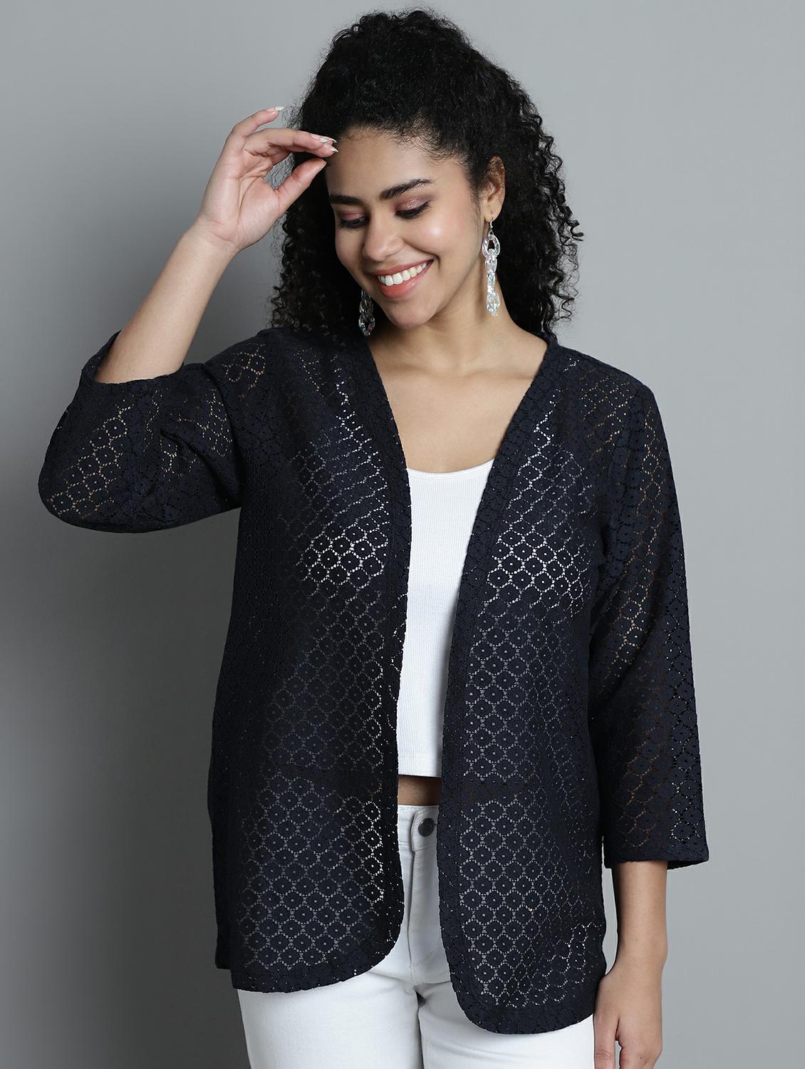 dark grey self design cotton blend shrug - 20844459 - Zoom Image - 0