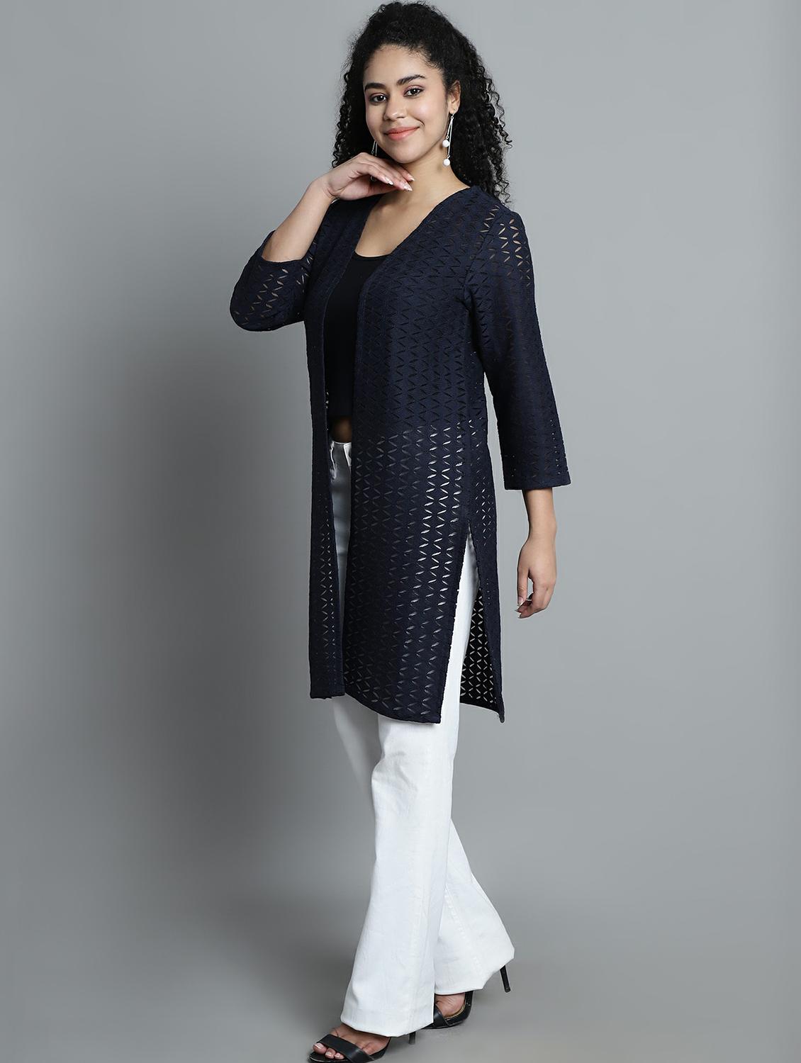 dark grey self design cotton blend shrug - 20844462 - Standard Image - 2