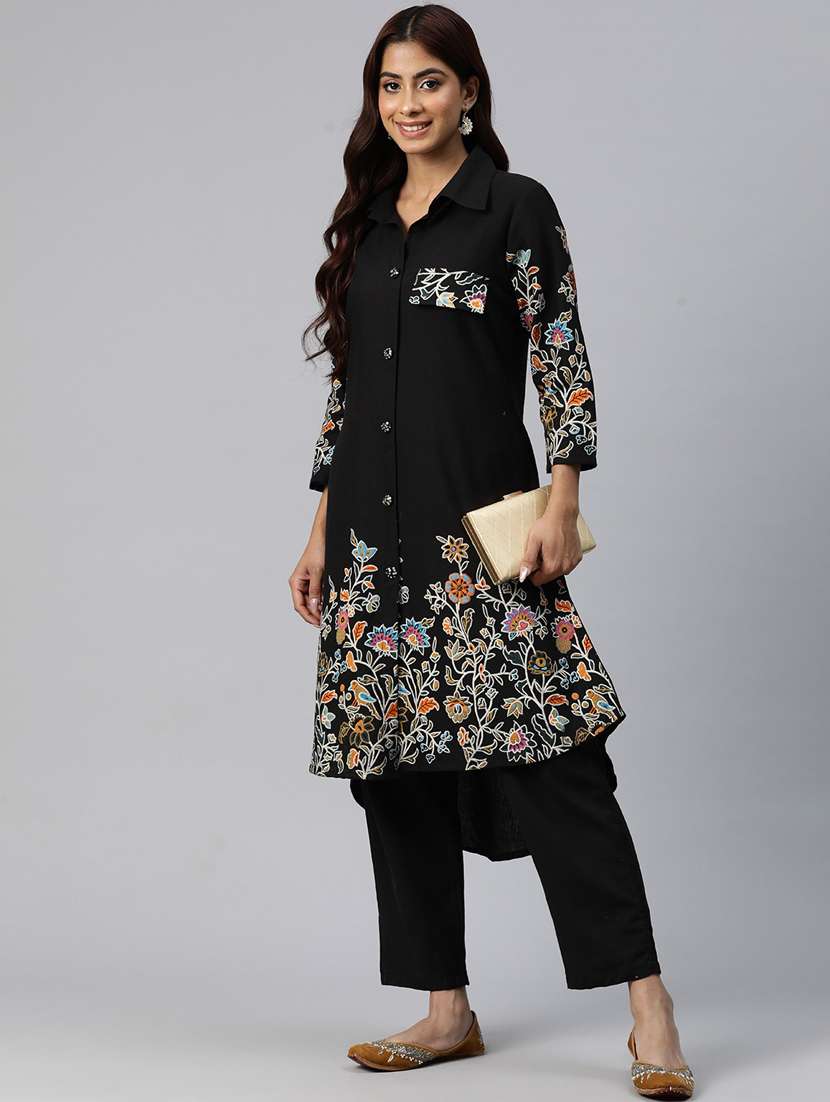 women black shirt collar co-ord sets
