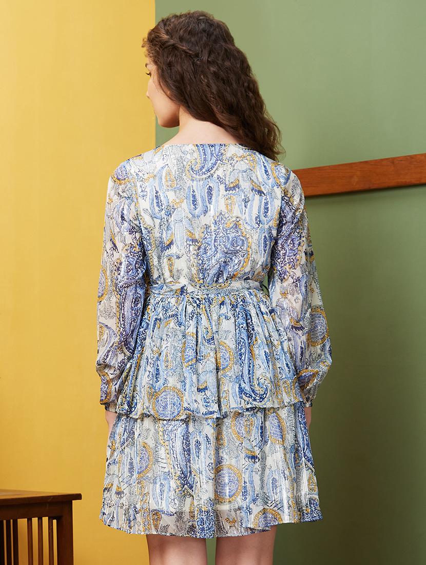 blue paisley printed layered dress - 20844565 - Standard Image - 2