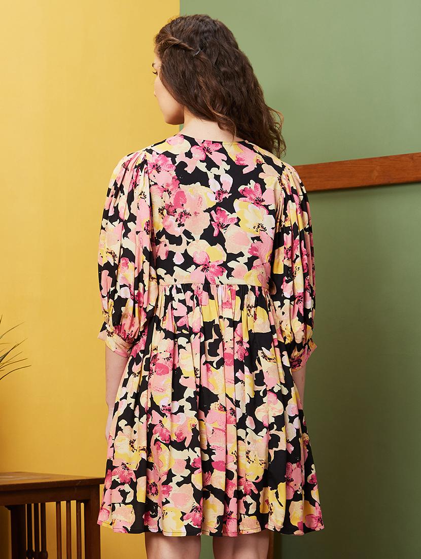 black floral printed a-line dress - 20844566 - Standard Image - 2