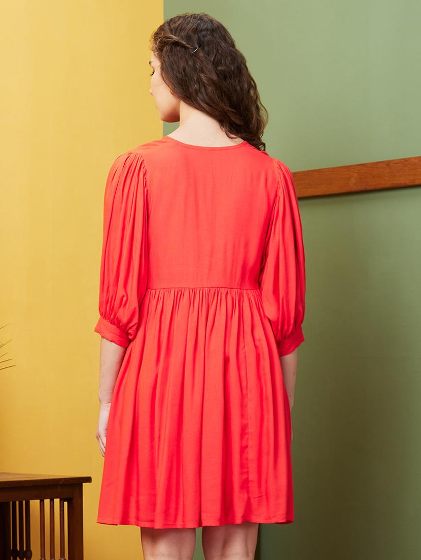 orange solid a-line dress - 20844575 - Standard Image - 2