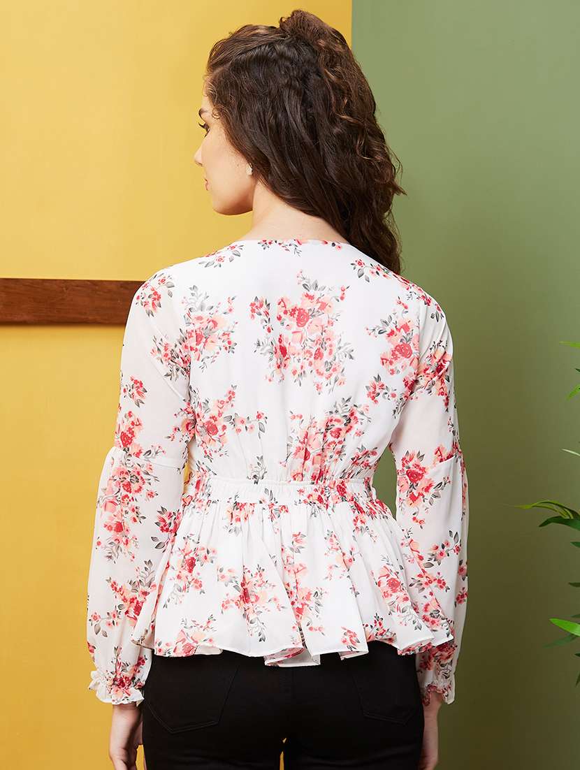 white floral printed peplum top - 20844589 -  Standard Image - 2