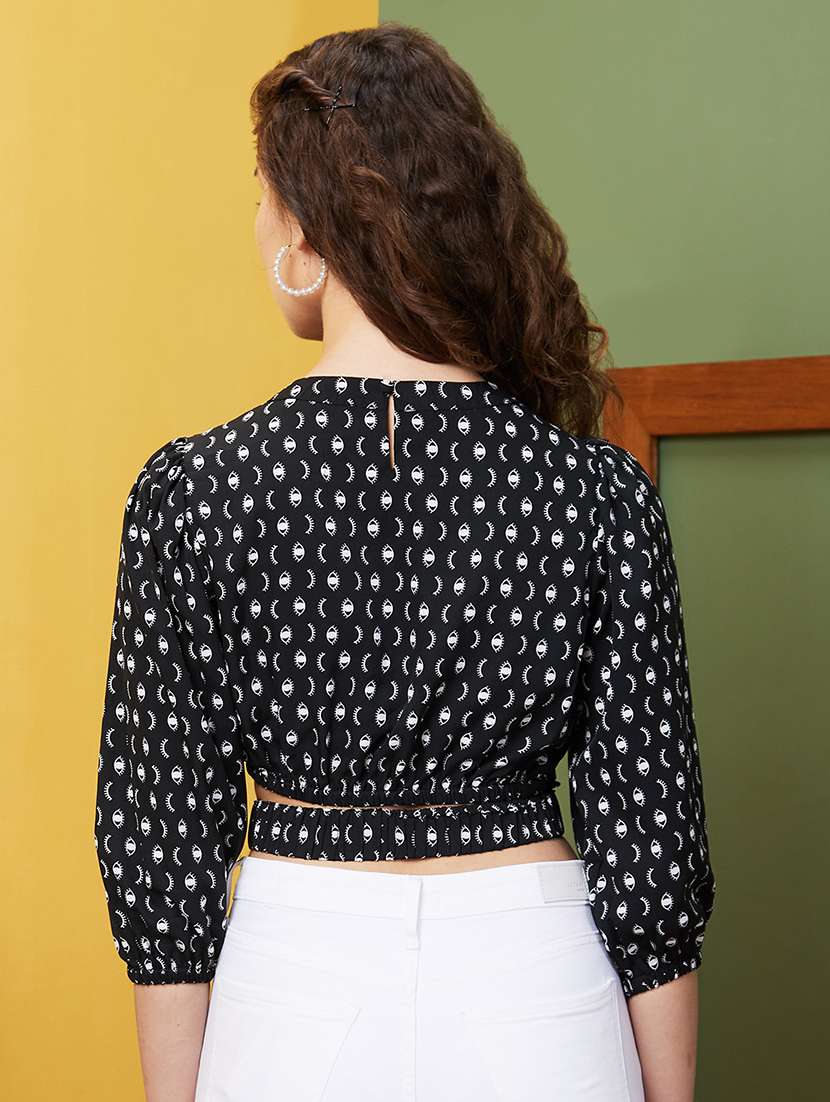 black printed crop top - 20844598 -  Standard Image - 2
