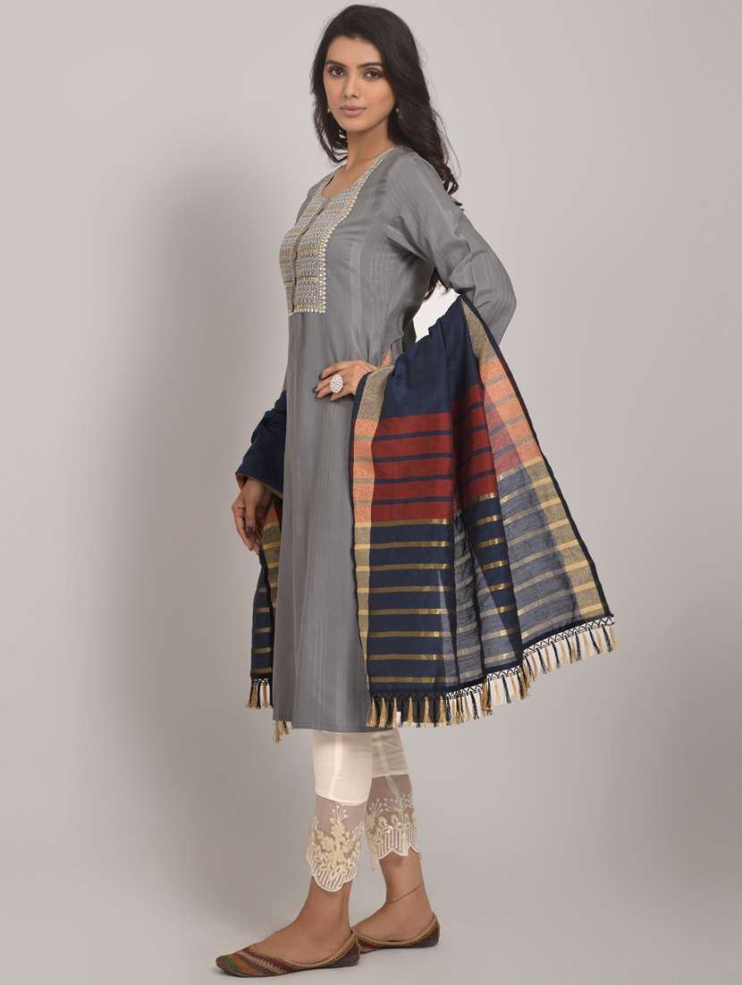 women grey round neck kurta pant set with dupatta - 20845404 -  Standard Image - 2