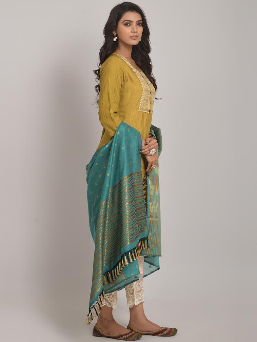 women mustard round neck kurta pant set with dupatta - 20845408 - Standard Image - 2