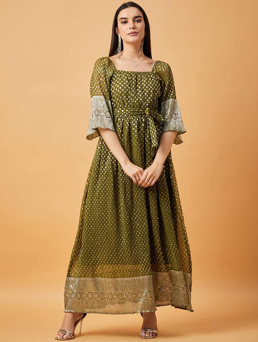 women green square neck a-line dress - 20845466 - Standard Image - 2