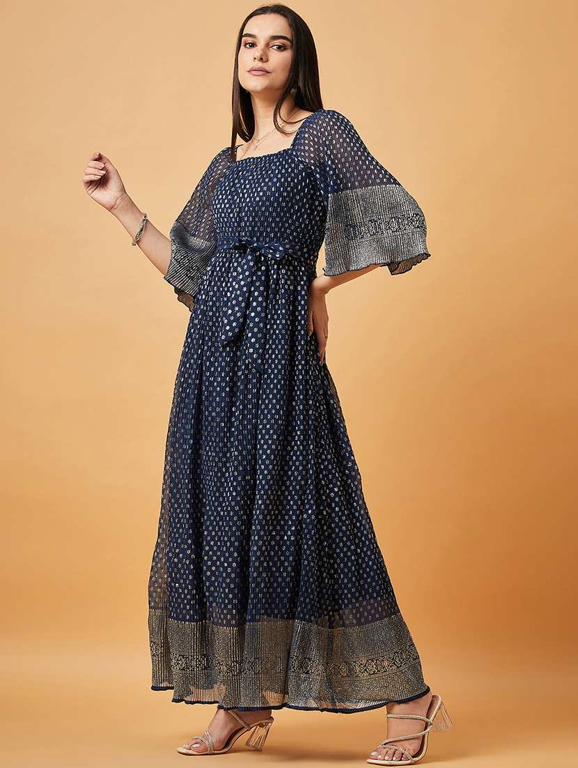 women navy blue square neck a-line dress - 20845467 - Standard Image - 2