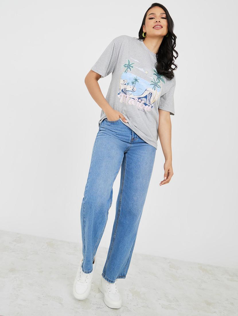 grey polyester chest printed t-shirt - 20845865 - Standard Image - 2