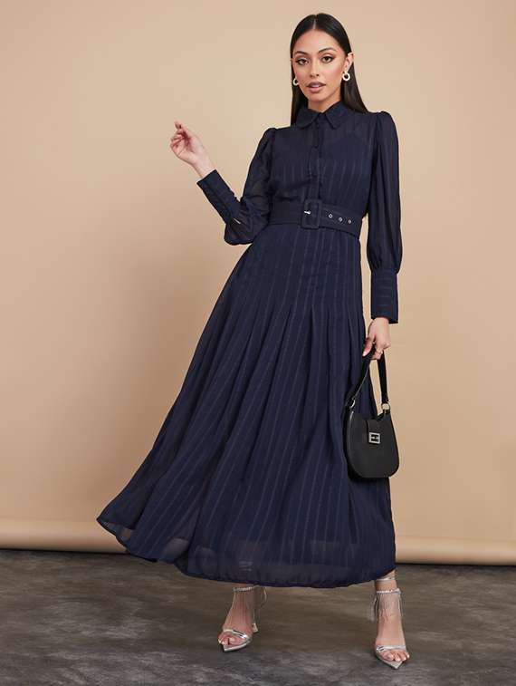 women navy blue self-designed a-line dress