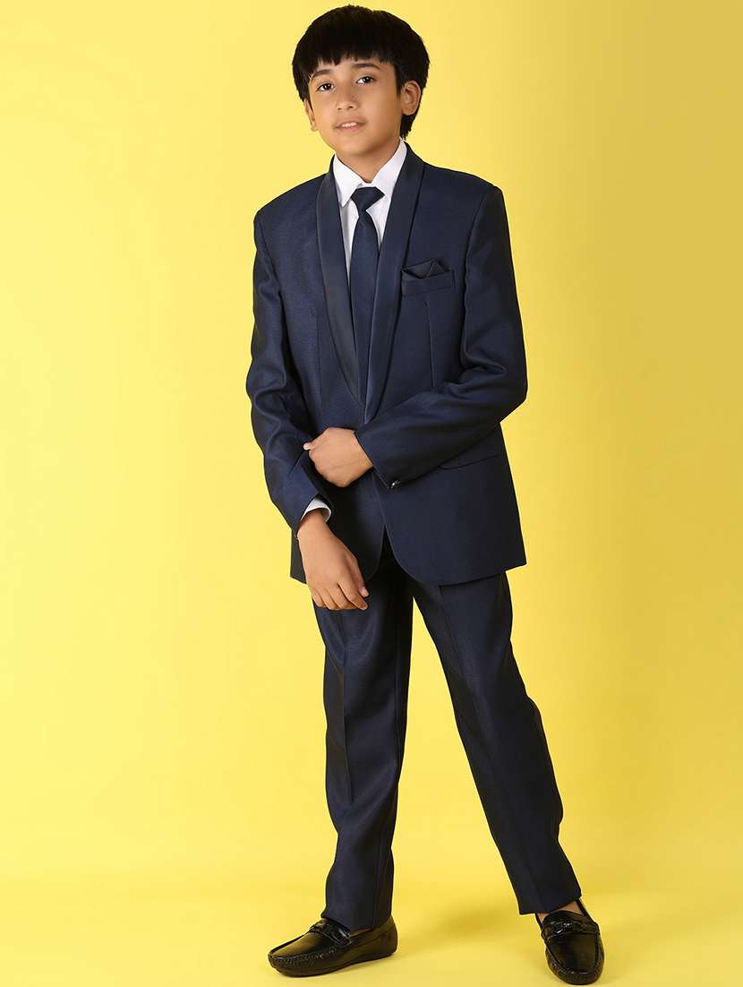 boys navy blue solid suit set