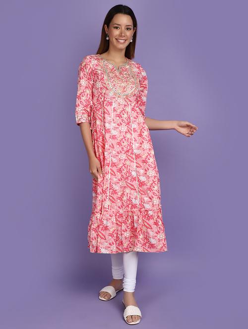 women pink notch neck anarkali kurta - 20846448 - Standard Image - 0