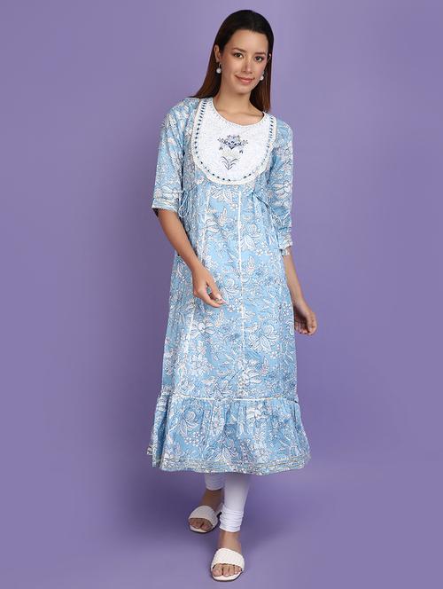 women light blue round neck anarkali kurta - 20846449 -  Standard Image - 0