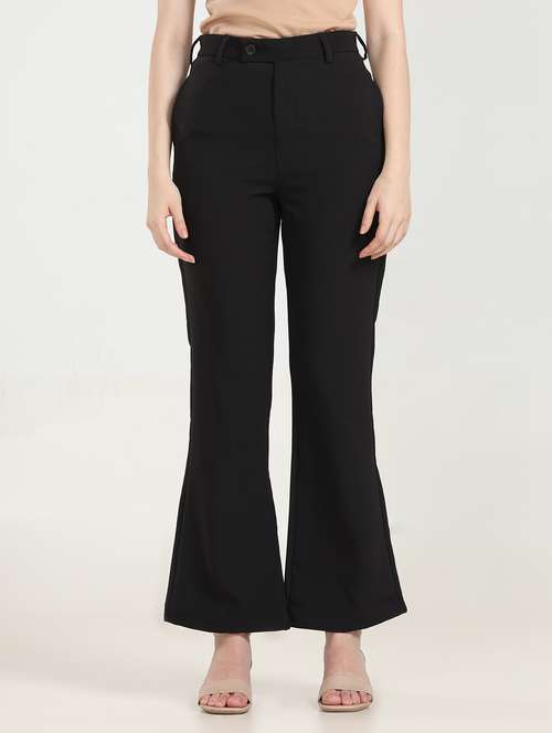 women solid flat front bootcut trouser
