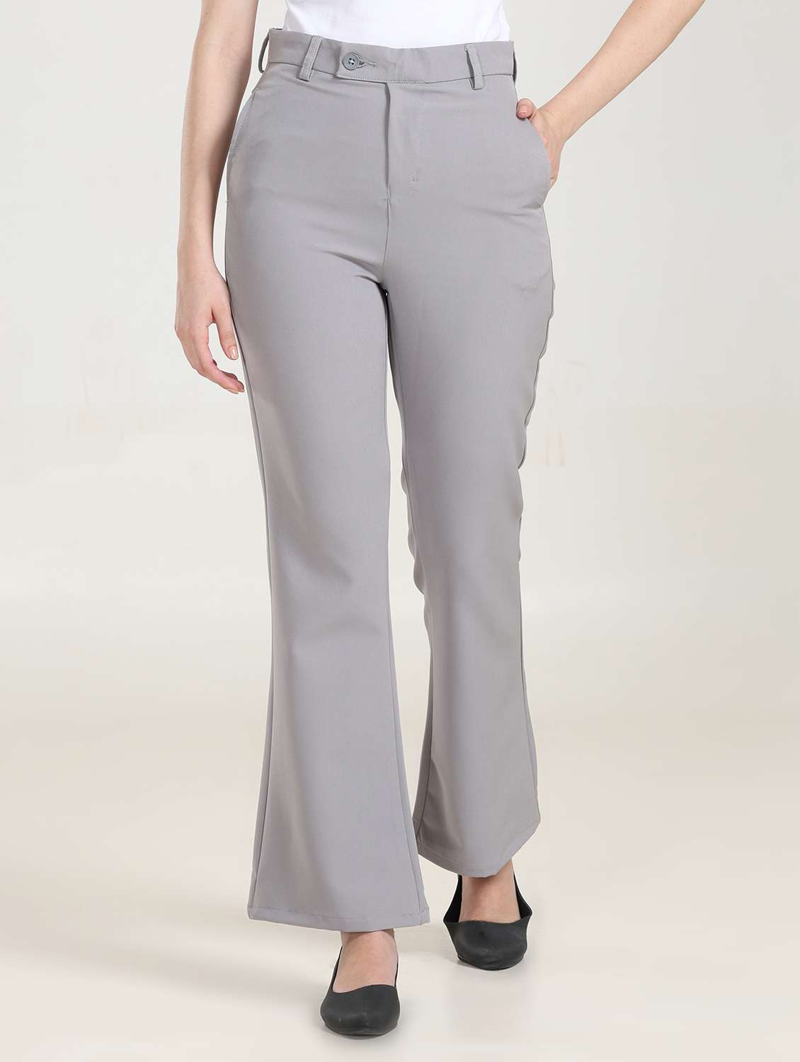 women solid flat front bootcut trouser 