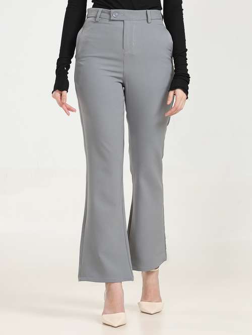 women solid flat front bootcut trouser