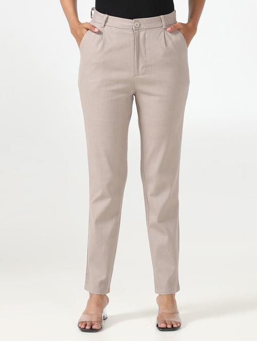 women solid pleated chinos trouser - 20846552 -  Standard Image - 0