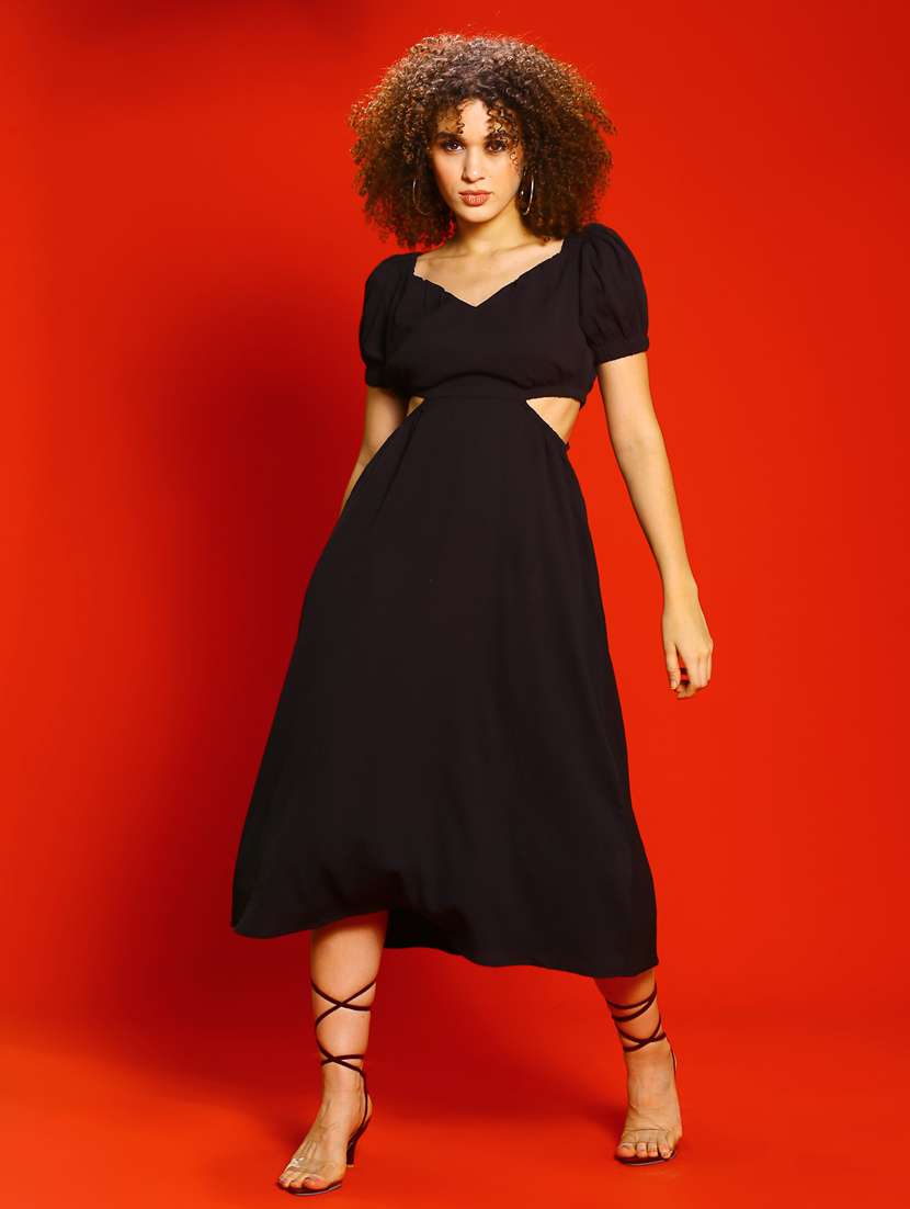 women black solid fit & flare dress