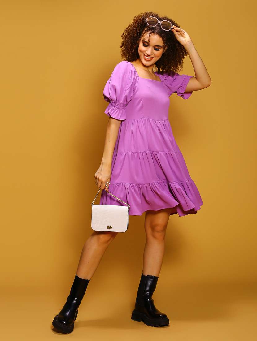 women purple solid fit & flare dress - 20847894 -  Standard Image - 2
