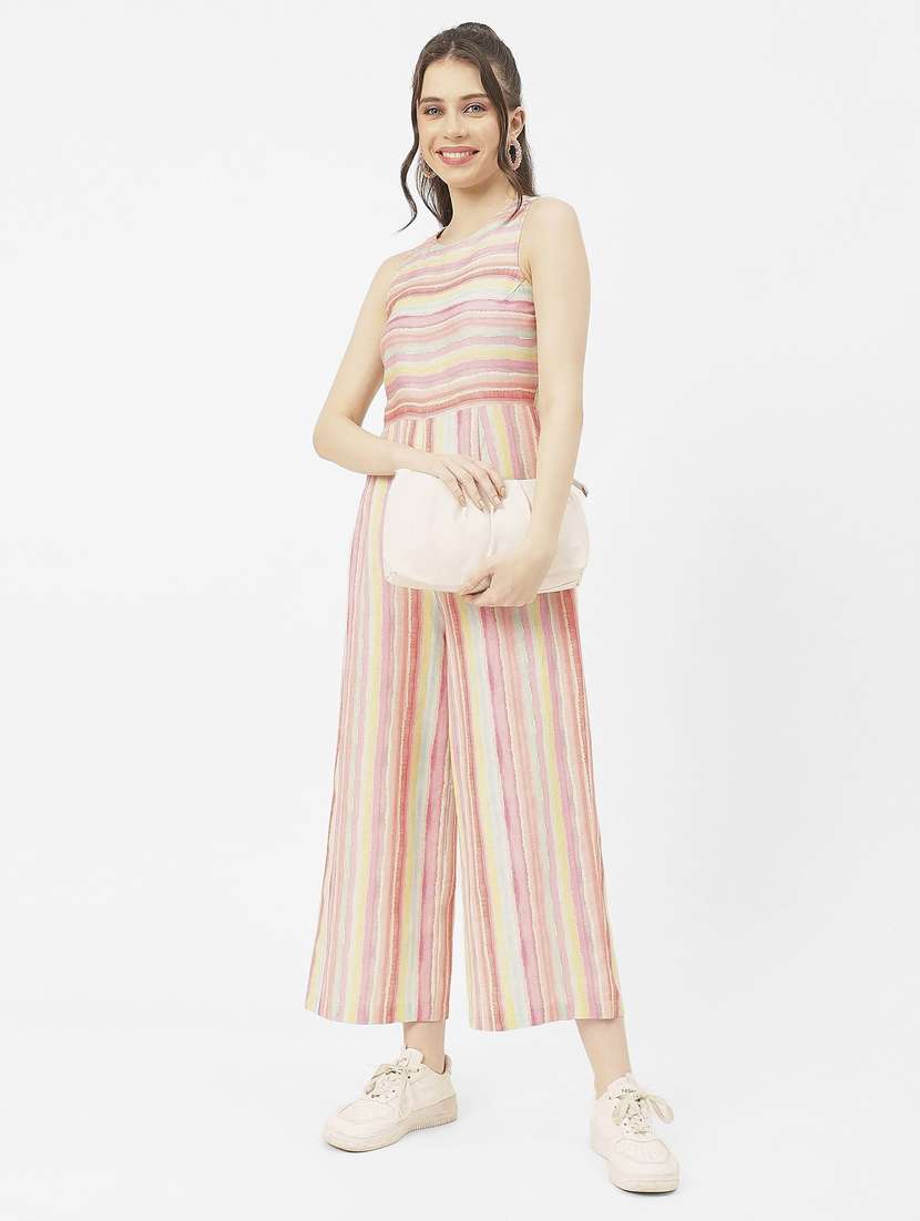 women multicolored stripes full leg jumpsuit