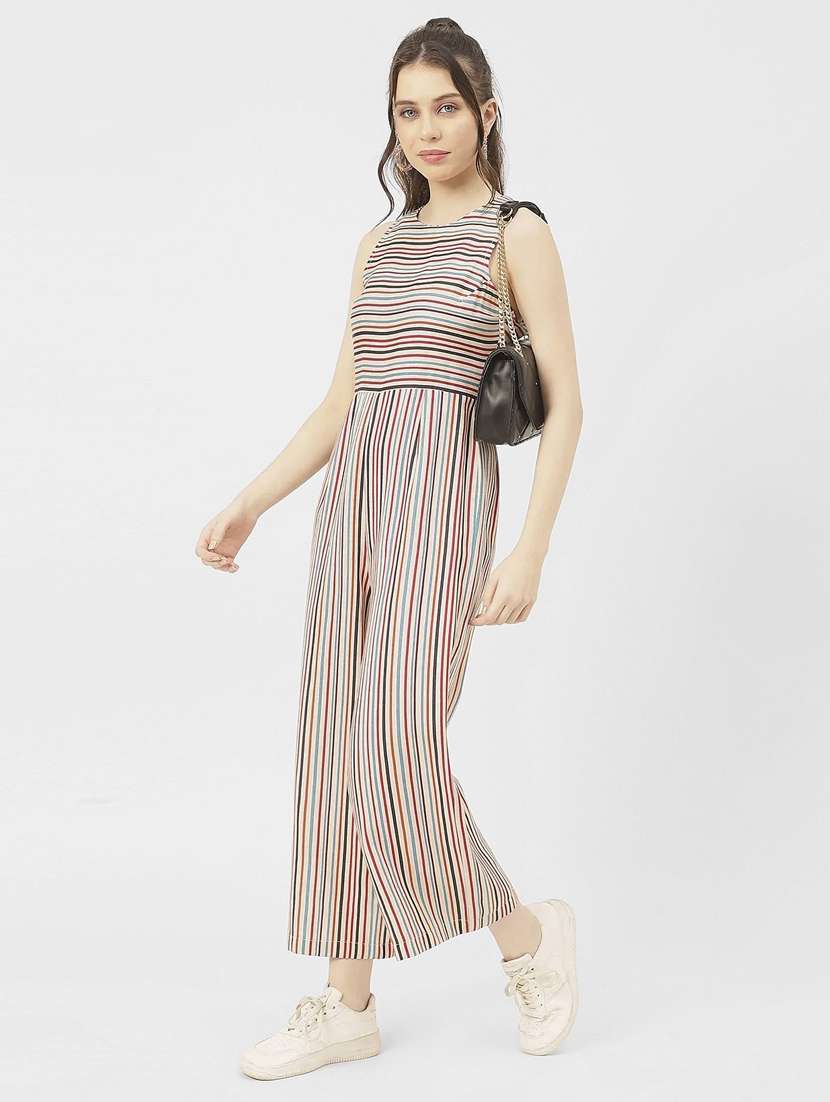 women multicolored stripes full leg jumpsuit