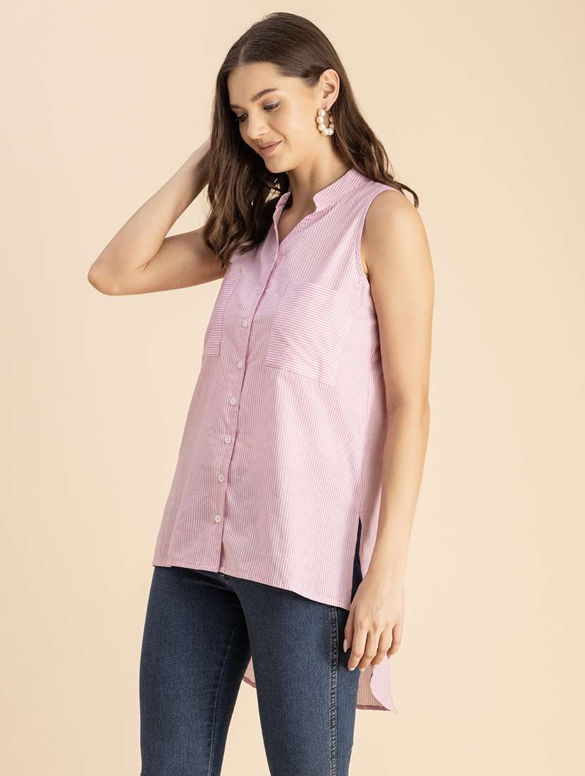 pink & white striped high low shirt - 20847957 -  Standard Image - 2