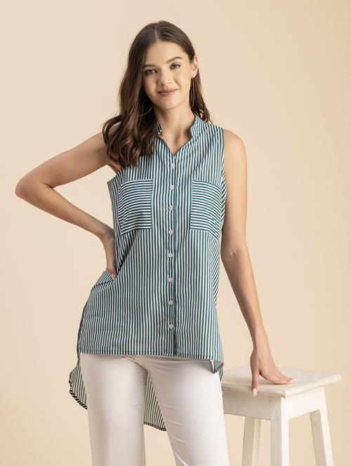 teal & white striped high low shirt - 20847958 - Standard Image - 0