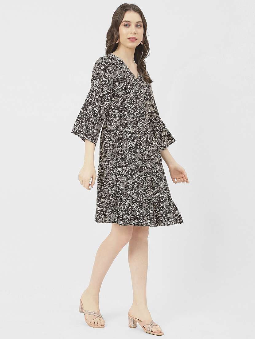 women brown floral printed wrap dress - 20848786 -  Standard Image - 2