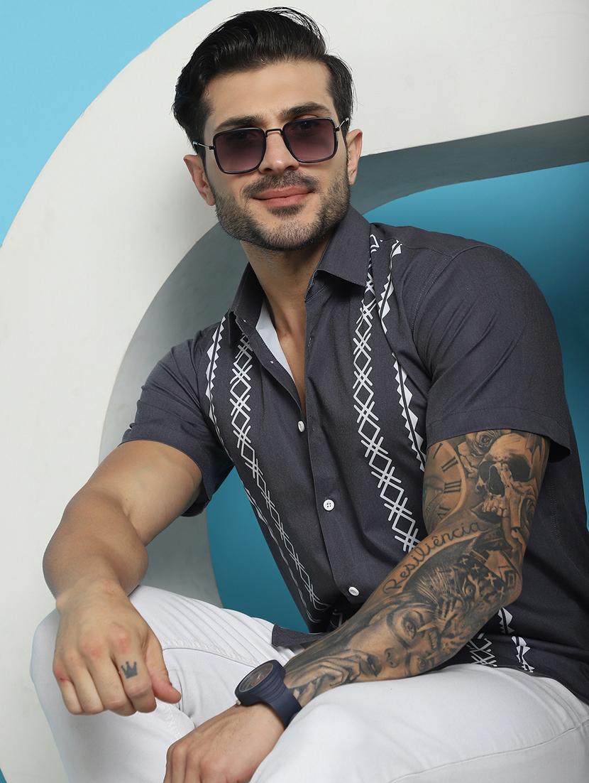 charcoal cotton blend casual shirt - 20848836 - Standard Image - 2