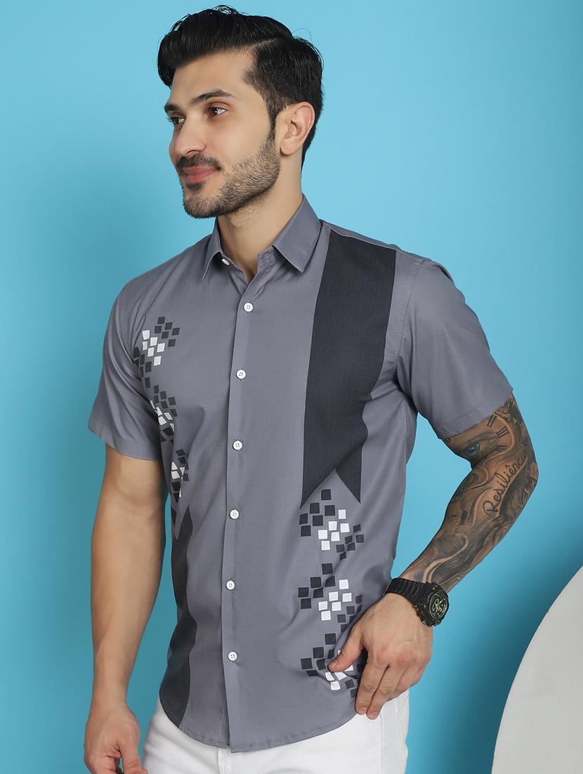 grey cotton blend casual shirt - 20848837 - Standard Image - 2