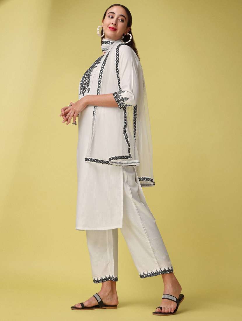 women off-white round neck kurta pant set with dupatta - 20848884 - Standard Image - 2