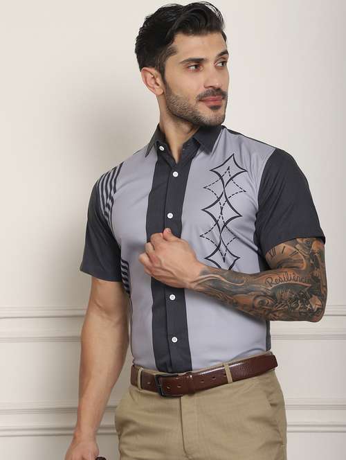 grey cotton blend casual shirt - 20848924 - Standard Image - 0