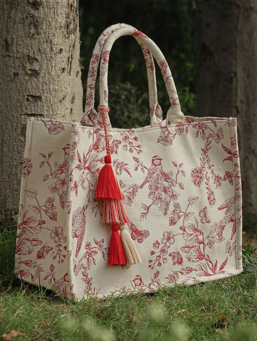 off white floral print handbag