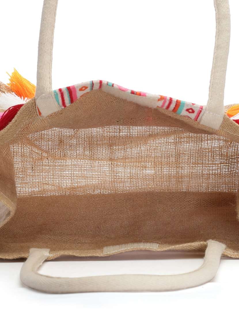 Sisal Khaki & Multi Boho Striped Jacquard Jute Shoulder Bag