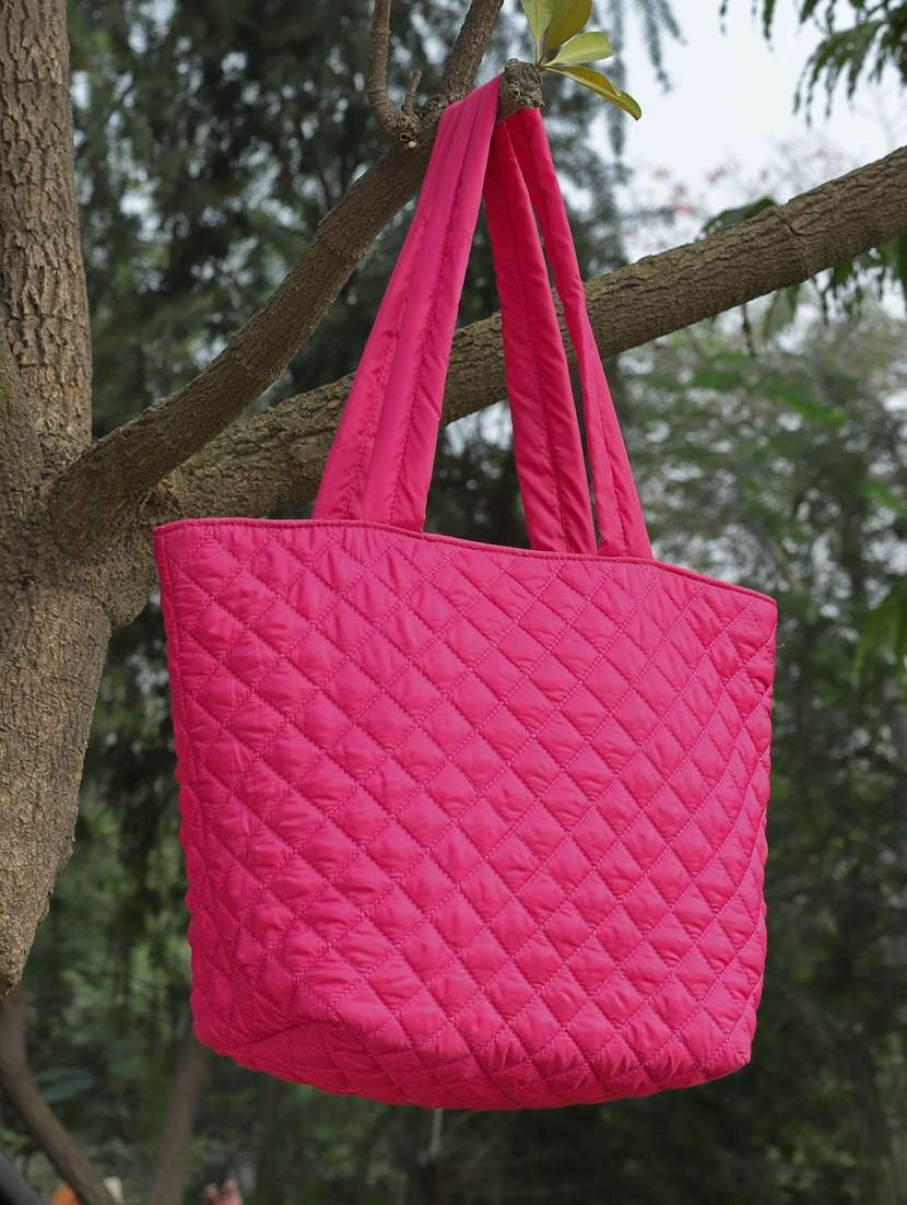pink quilted regular tote bag