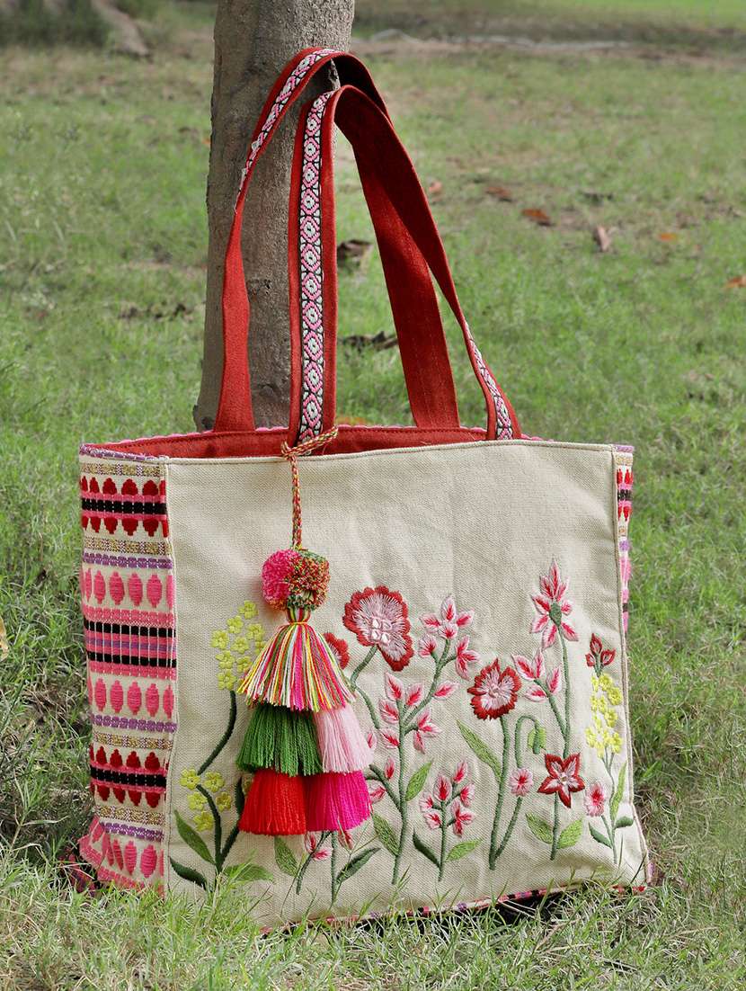 beige embroidered cotton tote bag - 20850254 -  Zoom Image - 0