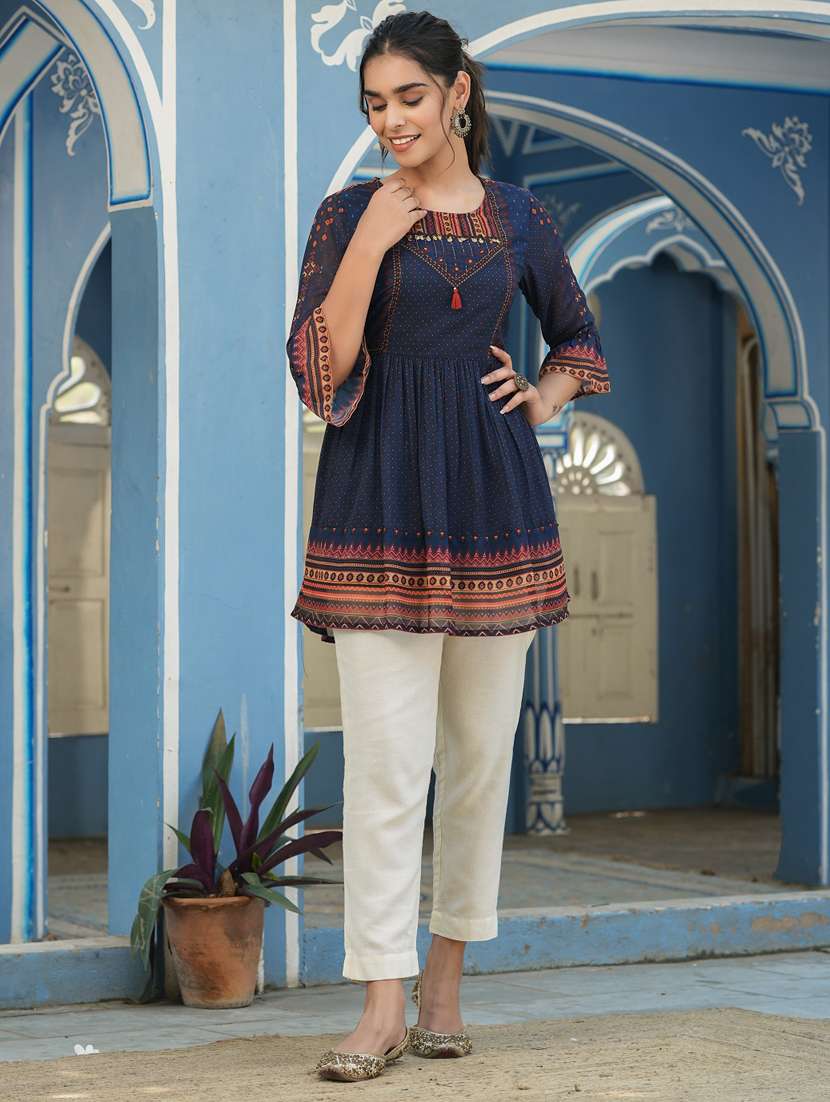 women blue printed peplum tunic - 20850275 -  Standard Image - 2
