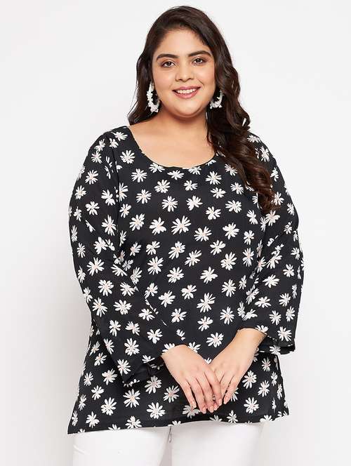 black floral printed plus size top - 20850551 - Standard Image - 0