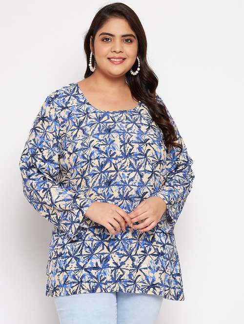 blue printed plus size top - 20850559 -  Standard Image - 0