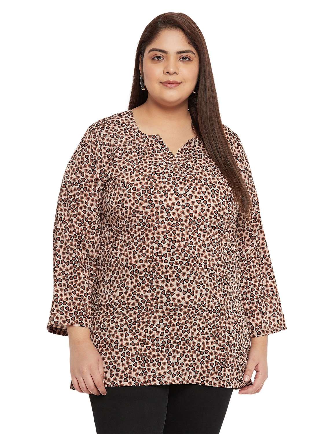 beige printed plus size top